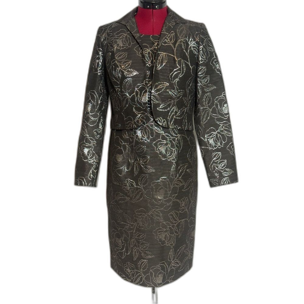 NWT Kasper Jacket Dress Size 4 Black & Silver 2-Piece Set Blazer & Dress
